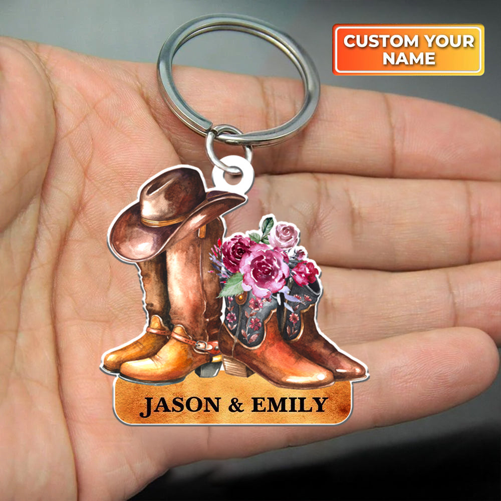 Personalized Cowboy Couple Boots Two-Sides Shaped Acrylic Keychain