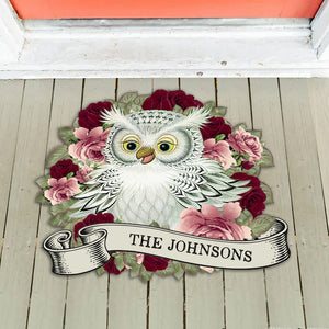 Owl With Roses Personalized Custom Shaped Doormat