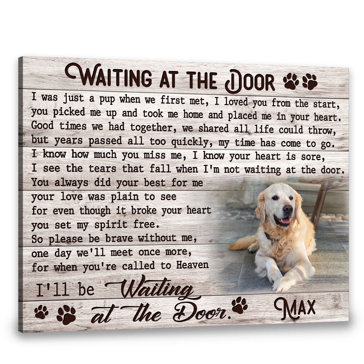 Custom Canvas Prints Personalized Memorial Pet Photo Waiting at the door Poster