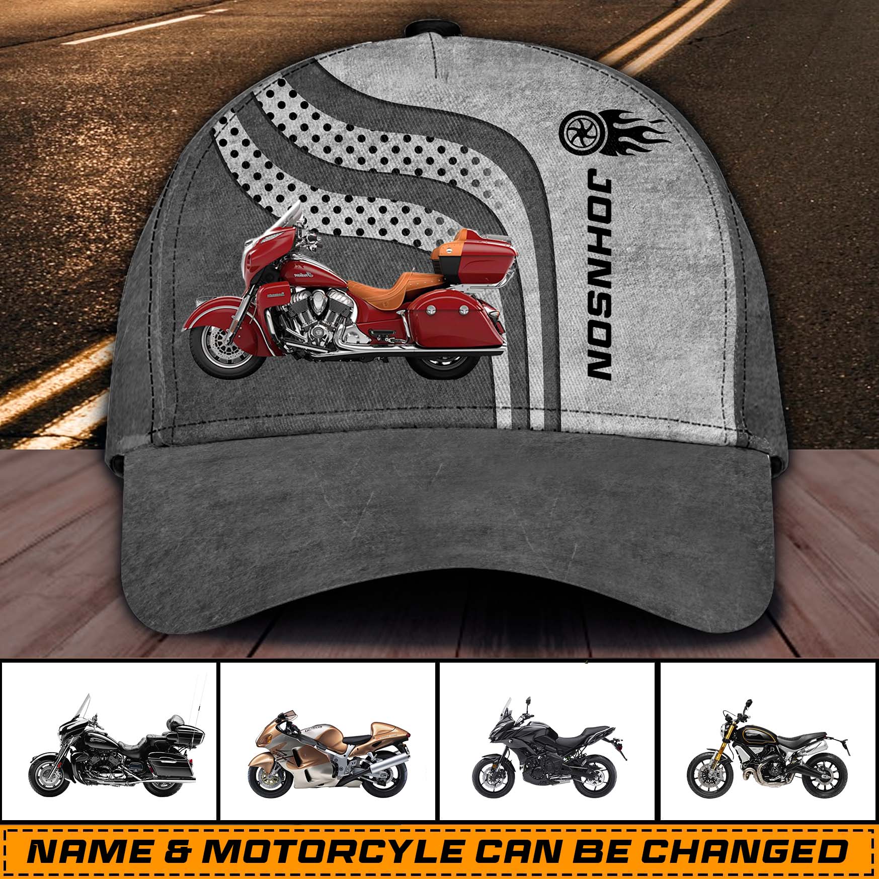 Motorcycle Grey Personalized Cap