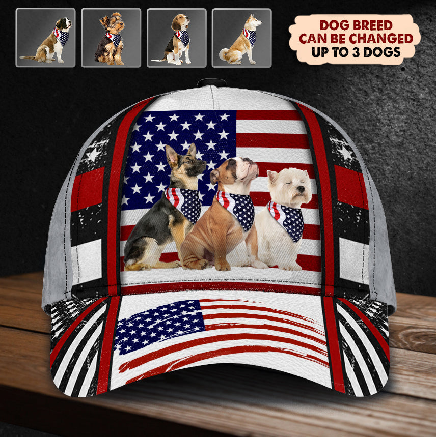 Dogs With US Flag Background Personalized Classic Cap - CP100PS01