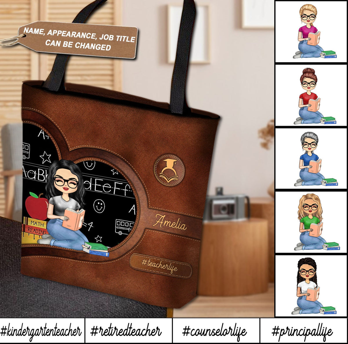 Teacher Personalized All Over Tote Bag