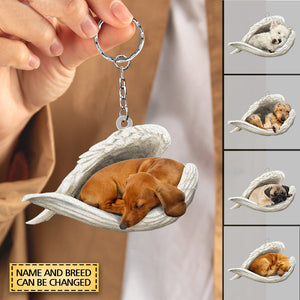 Personalized Stainless Dog Sleeping Angel Keychain - Double Sides Printed