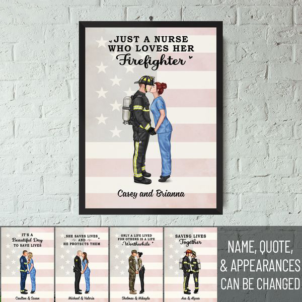 It's A Beautiful Day To Save Lives - Personalized Poster, Couple Portrait, Firefighter, EMS, Nurse, Police Officer, Military