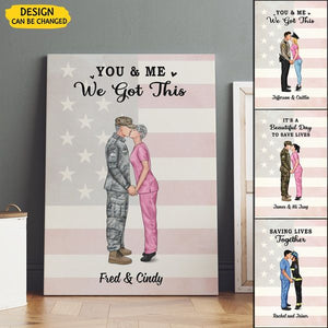 It's A Beautiful Day To Save Lives - Personalized Poster, Couple Portrait, Firefighter, EMS, Nurse, Police Officer, Military