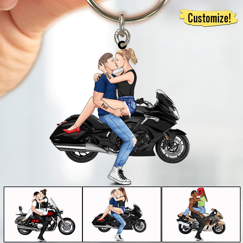Kissing Couple - Personalized Acrylic Keychain - For Him, For Her, Motorcycle Lovers