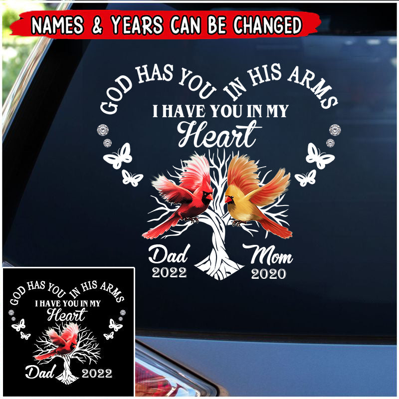 God Has You In His Arms Cardinal Memorial Personalized Decal