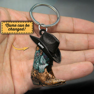 Personalized Cowgirl Boots And Hat Acrylic Keychain