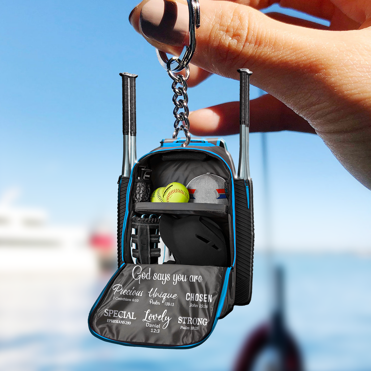 Softball Backpack God Says You Are Keychain