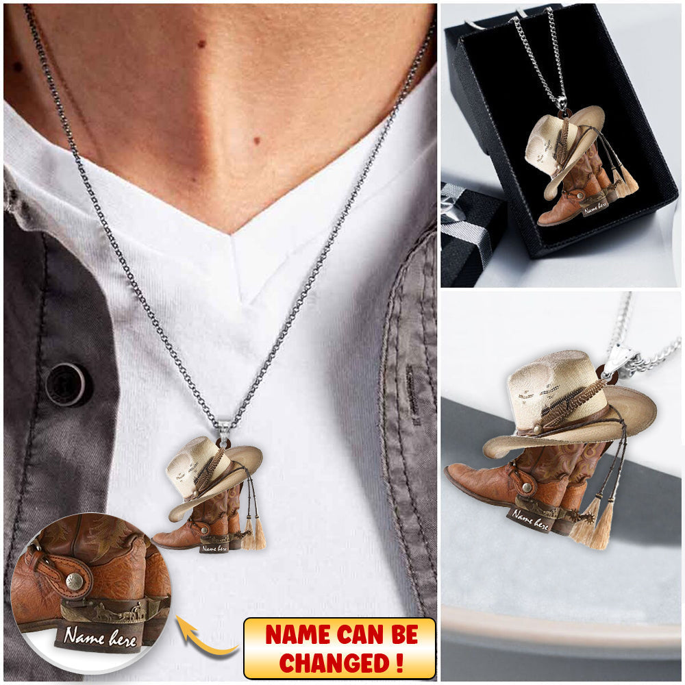 BOOTS AND HAT COWBOY - PERSONALIZED STAINLESS STEEL NECKLACE