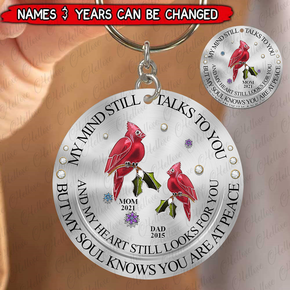 Memorial Cardinal My Mind My Heart My Soul Personalized Stainless Steel Keychain