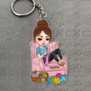Crochet Girl Personalized Keychain, Gift For Crocheting Lovers