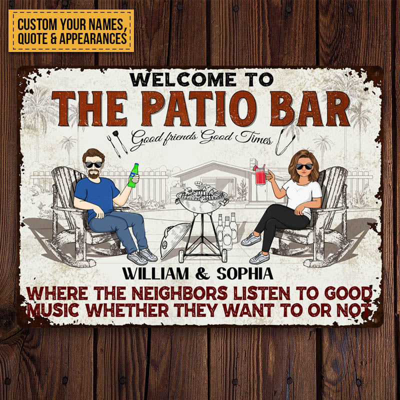 Patio Grilling Listen To The Good Music Couple Husband Wife - Backyard Sign - Personalized Custom Classic Metal Signs