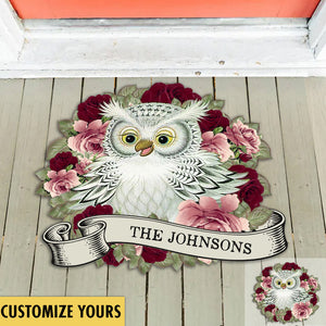 Owl With Roses Personalized Custom Shaped Doormat