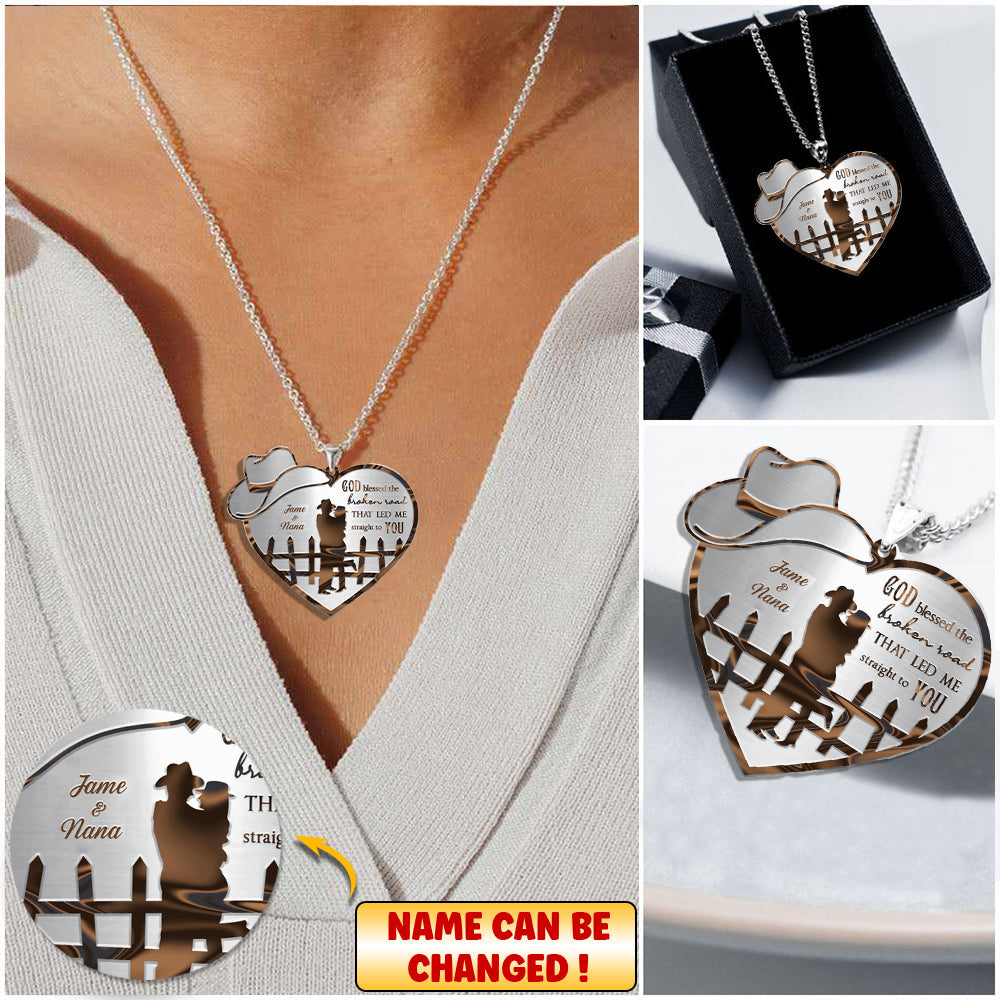 Couple Cowboy And Cowgirl God Blesse - Personalized Stainless Steel Necklace