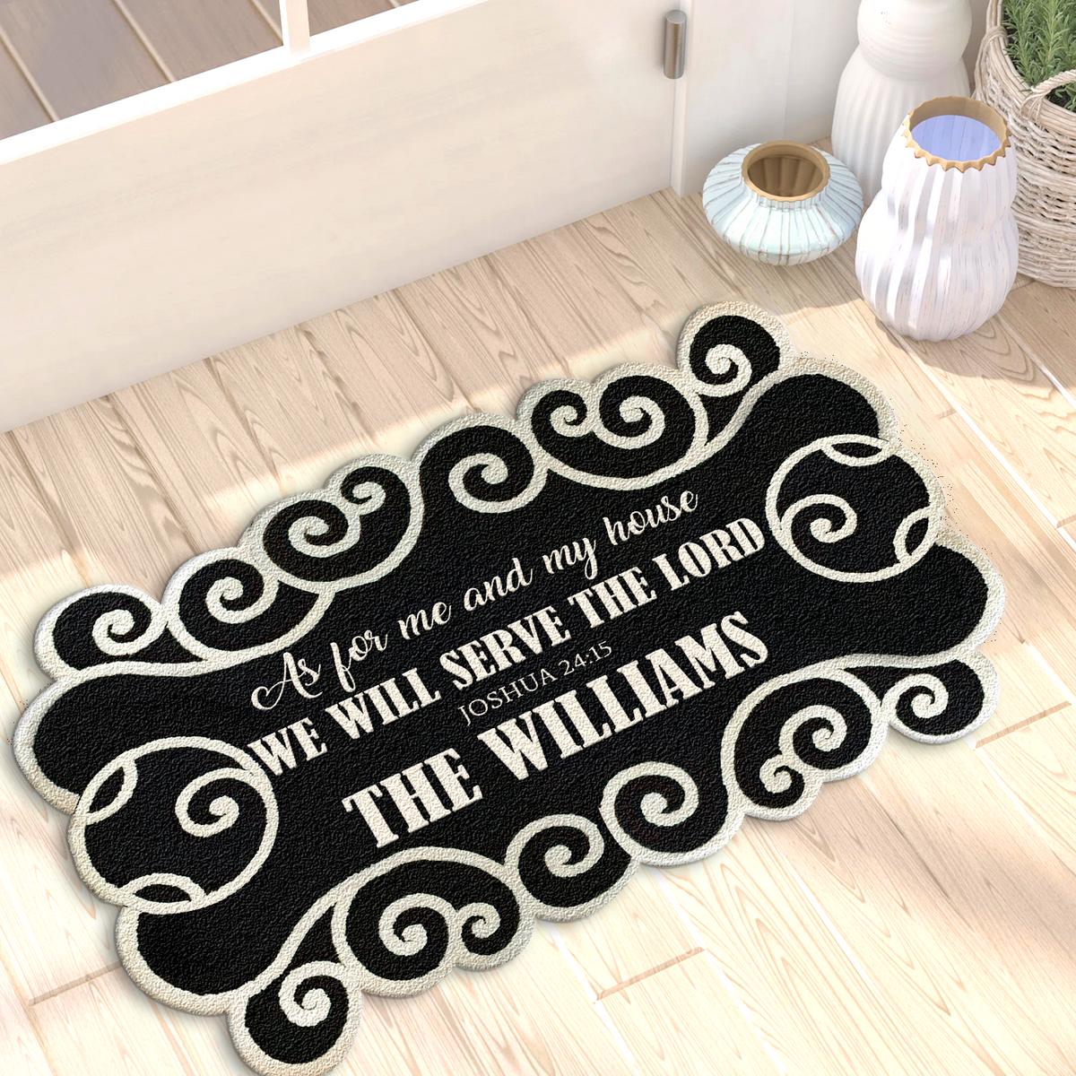 Personalized Monogram Serve The Lord Shaped Doormat