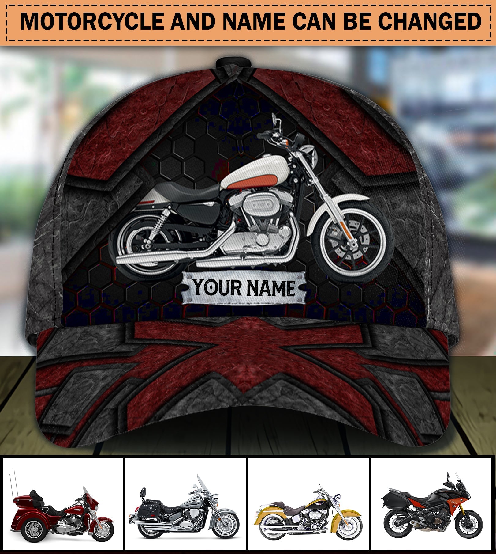 Motorcycle Black Red Personalized Cap