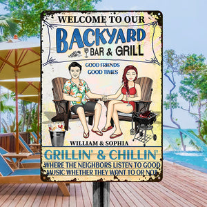 Swimming Poolside Family Couple Listen To The Good Music - Pool Sign - Personalized Custom Classic Metal Signs