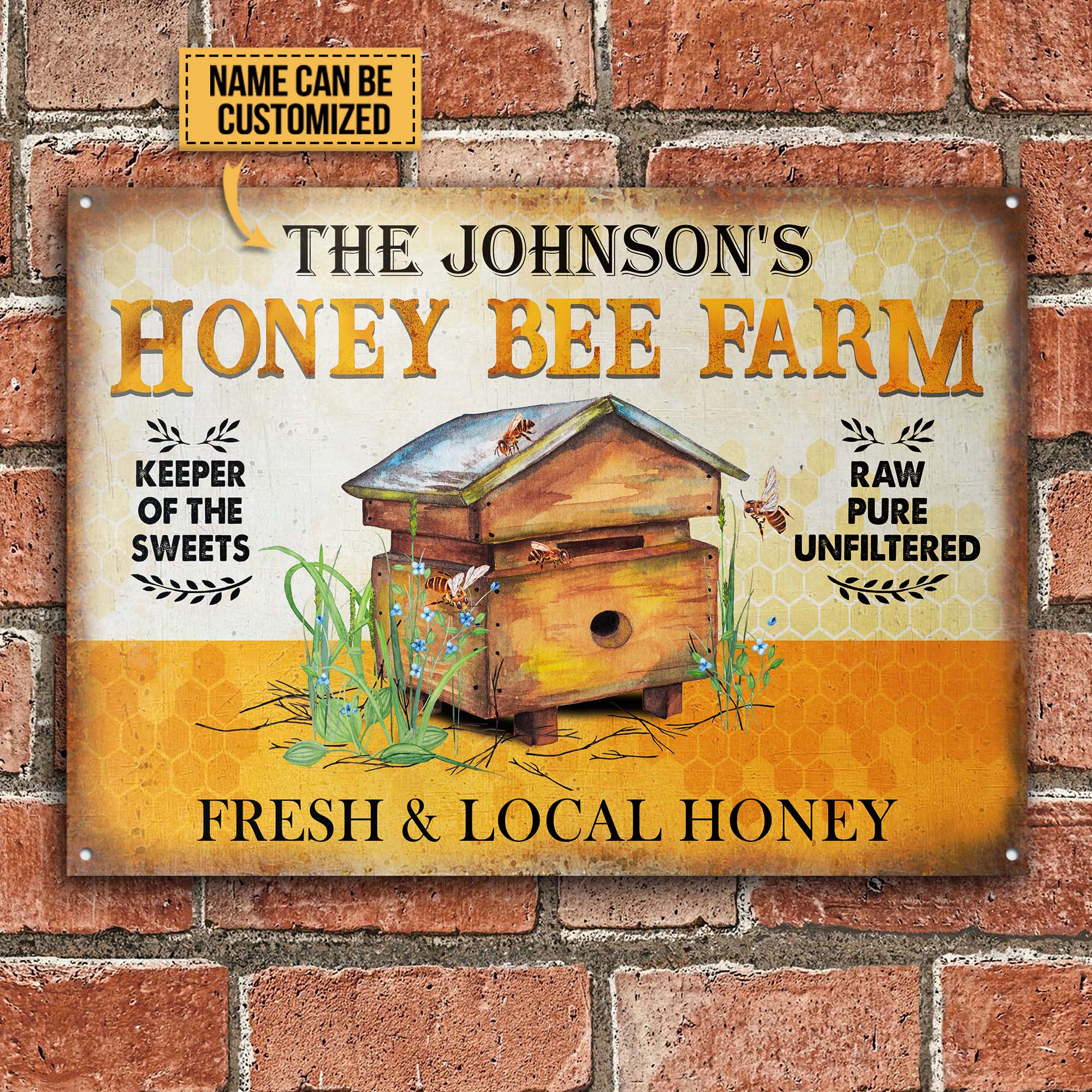 Personalized Bee Fresh Local Honey Customized Classic Metal Signs