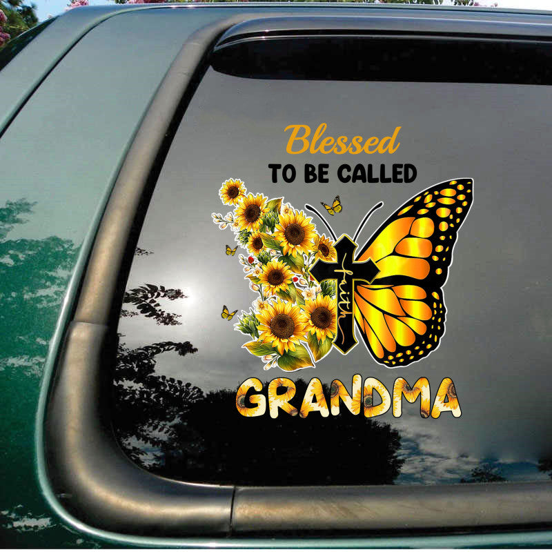 Personalized Mom Grandma Sunflower Butterfly Car Sticker