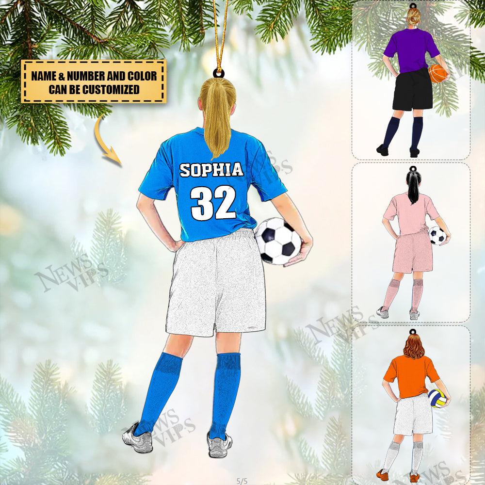 Personalized Basketball,Vollleyball,Soccer ball Girl Acrylic Christmas Ornament For Sports Lovers