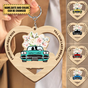 Personalized Name&Date Couple In A Car Keychain