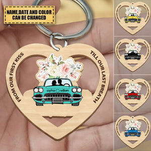 Personalized Name&Date Couple In A Car Keychain