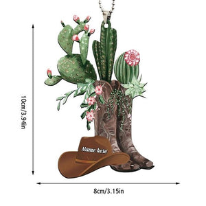Personalized Cowboy Cowgirl Cactus Hat Boots Car Hanging Ornament
