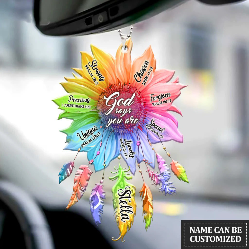 Personalized Rainbow Sunflower God Says Ornament