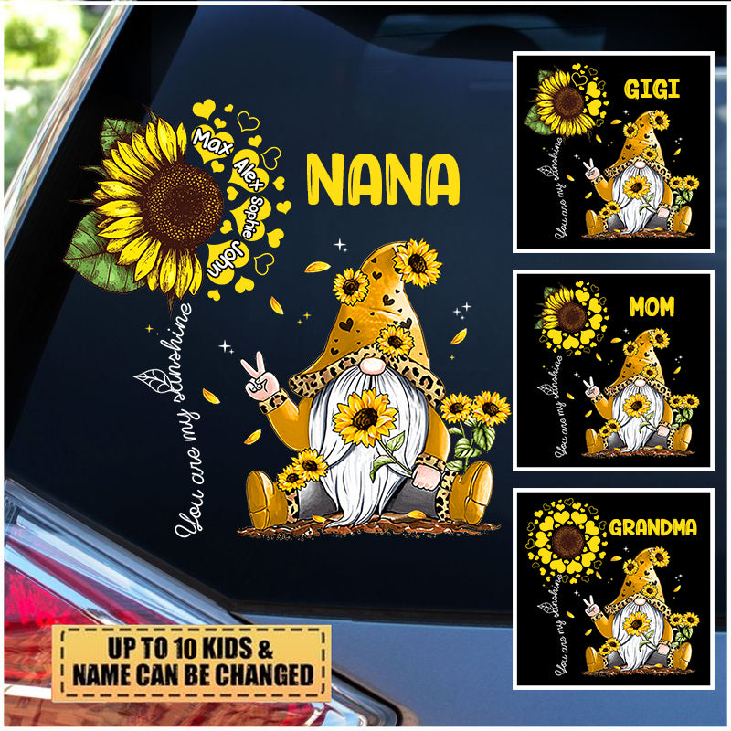 Sunflower Grandma- Mom doll With Sweet Heart Kids, You Are My Sunshine Nana Personalized Decal
