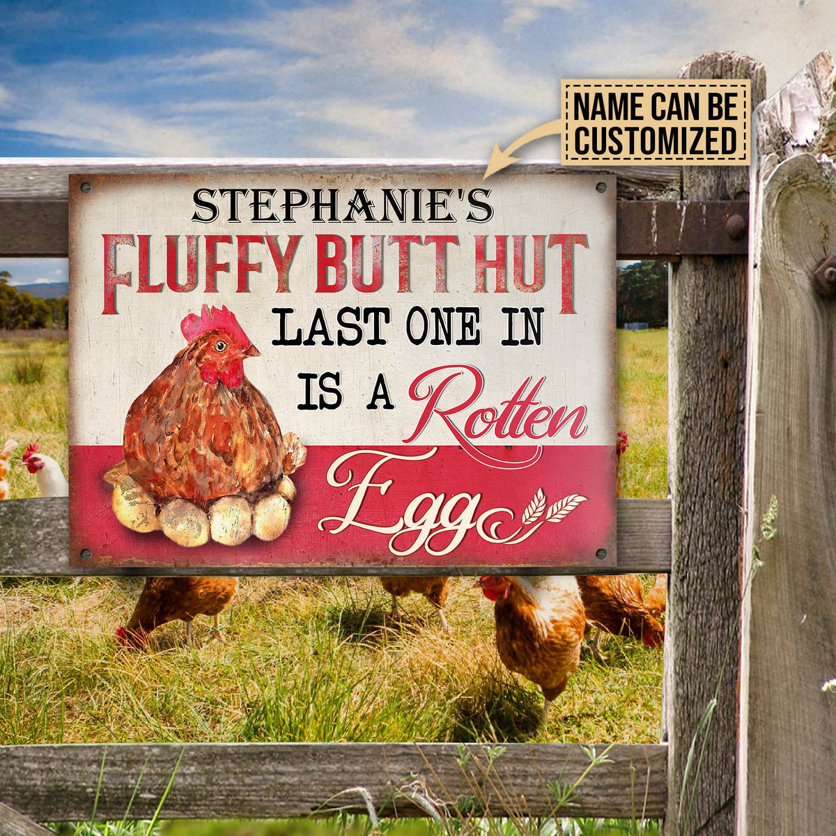 Personalized Chicken Fluffy Butt Hut Pink Customized Classic Metal Signs