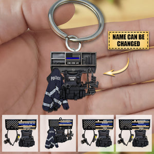 Police Uniform Husband Daddy Protector Hero Personalized Flat Keychain
