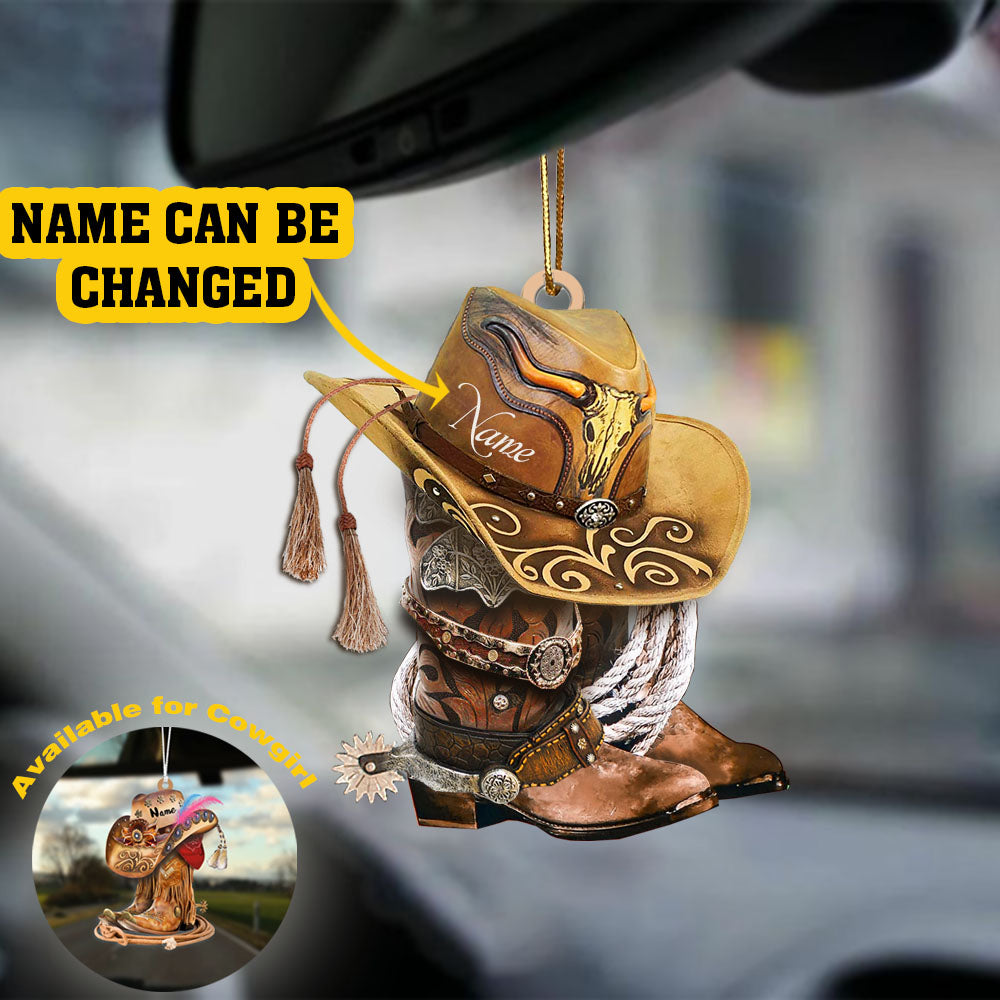 Personalized Boots And Hat Cowboy & Cowgirl Flat Acrylic Car Ornament