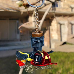 Personalized Firefighter Helmet & Boots Keychain