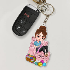 Crochet Girl Personalized Keychain, Gift For Crocheting Lovers