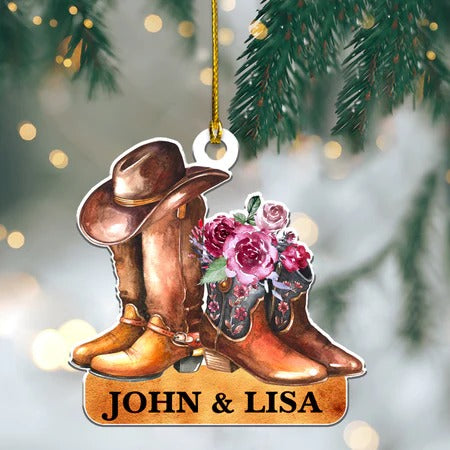 Personalized Cowboy Couple Boots Two-Sides Shaped Acrylic Ornament