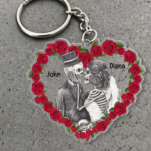 Newlywed Skull Couple-Gift For Couple- Personalized Keychain- Skull Couple Keychain
