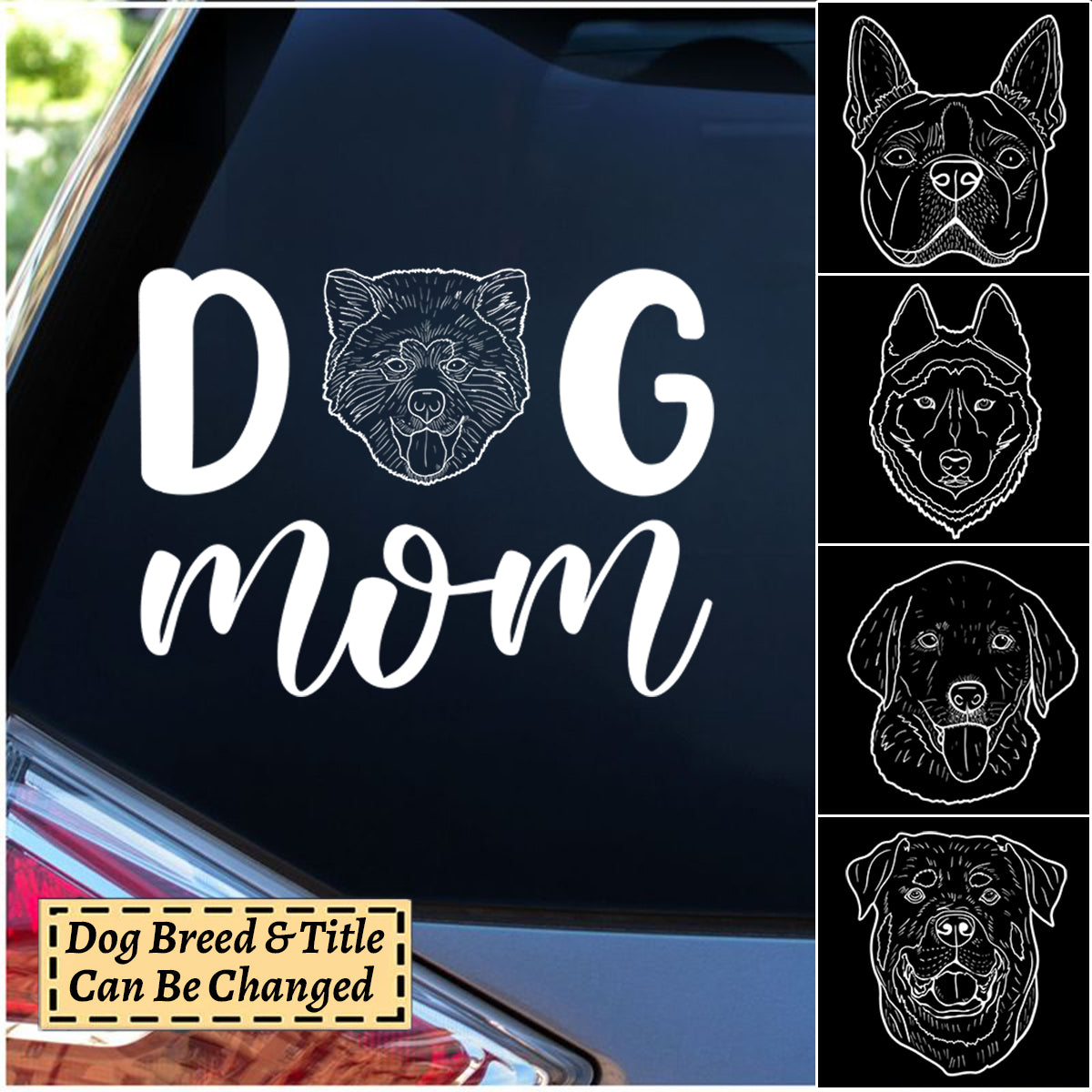 Dog Dad Dog Mom Dog Head Outline Simple Personalized Decal
