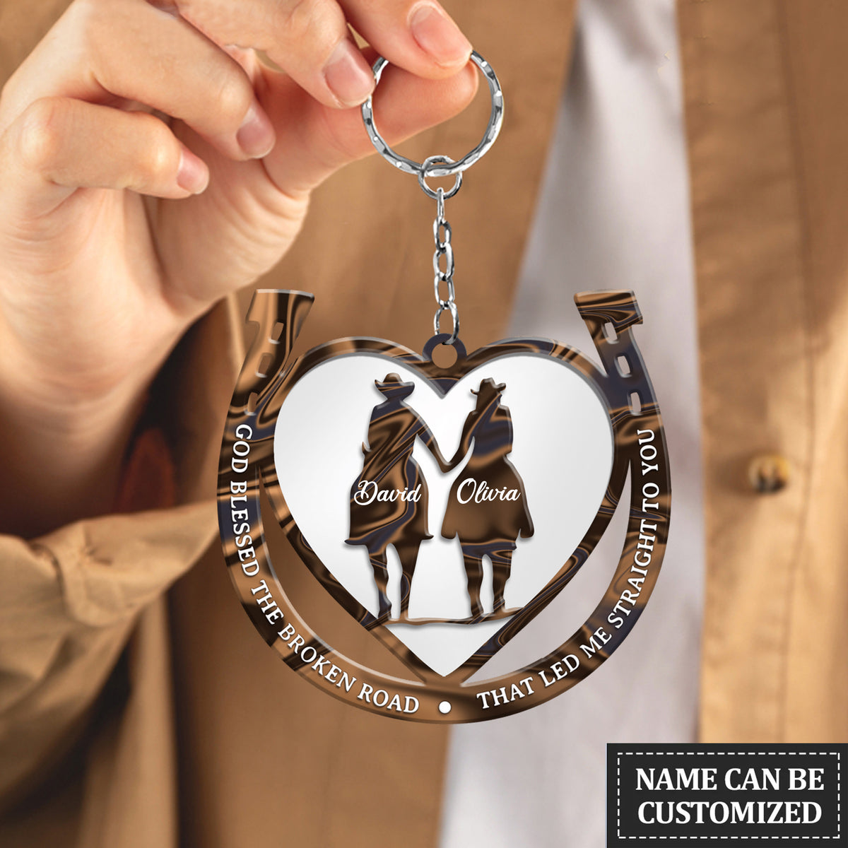 Western Horseshoe Couple God Blessed Personalized Ornament & Keychain