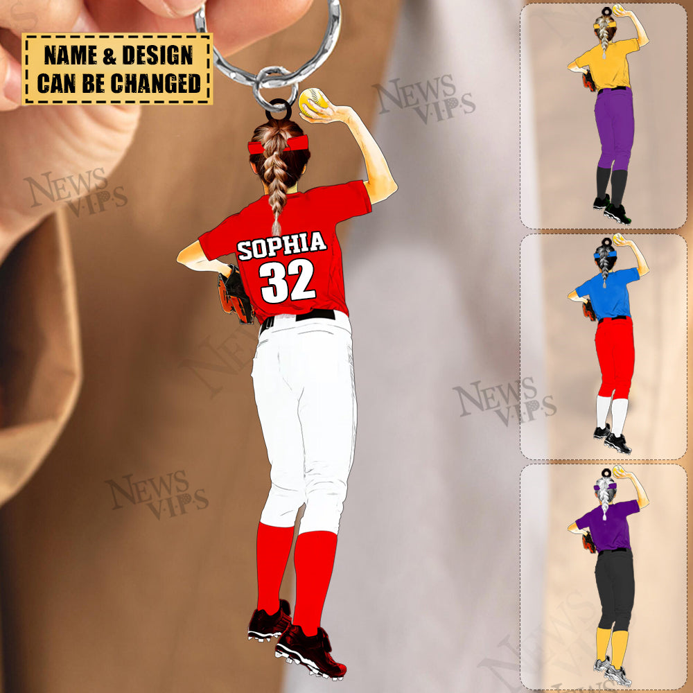 Personalized Softball Girl Acrylic Keychain For Softball Lovers