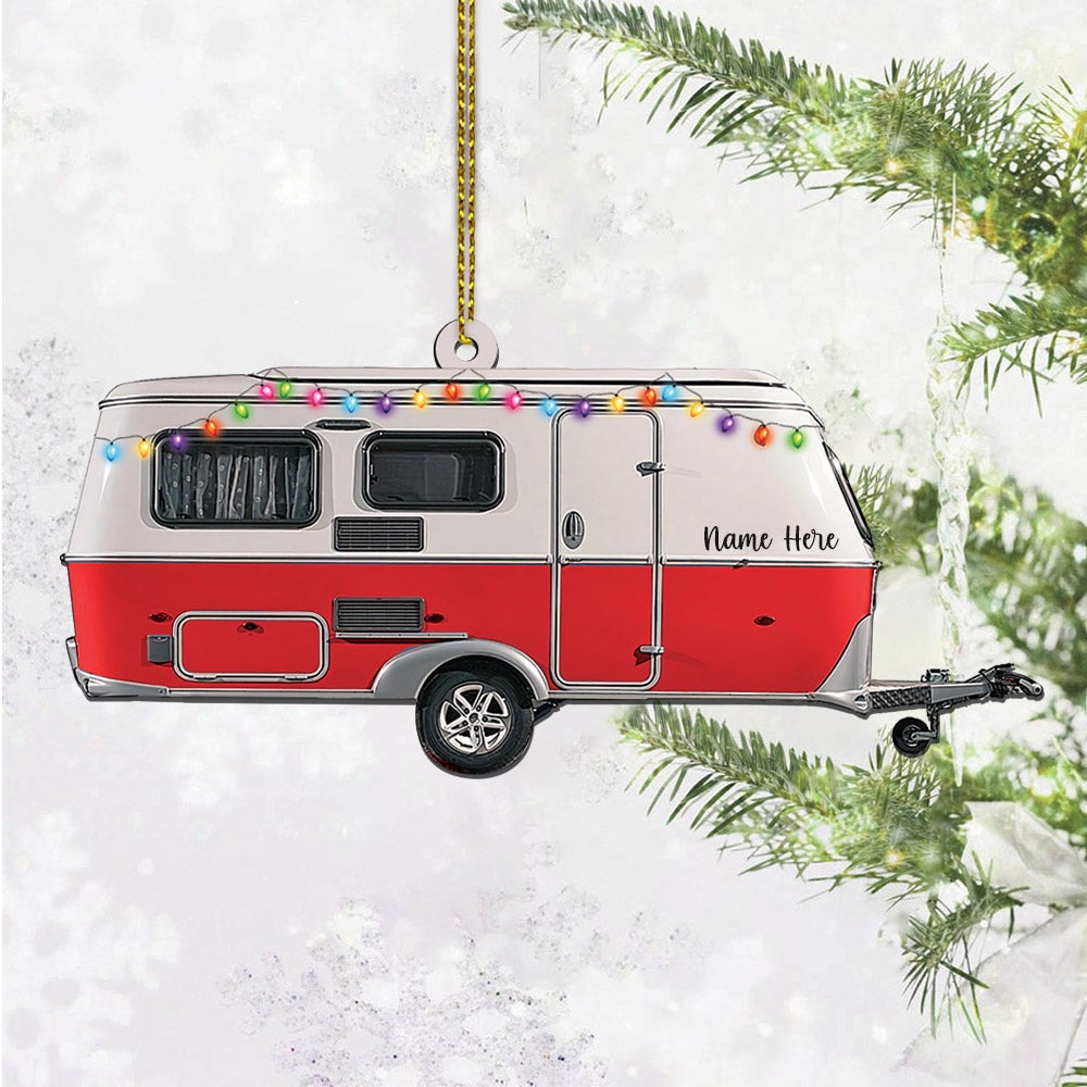 Personalized Camping Ornament Caravan Camper Shaped Acrylic Ornament