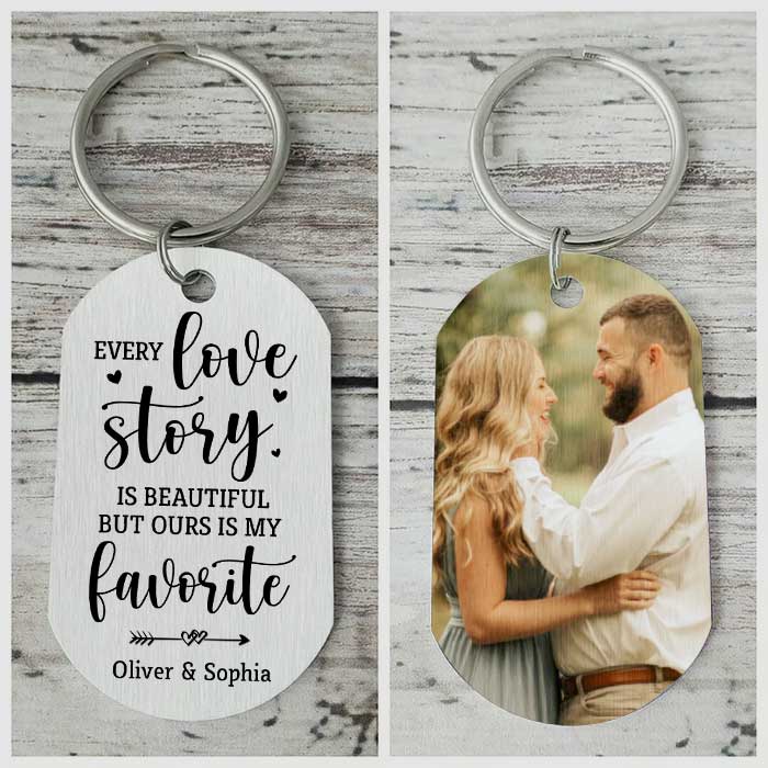 Our Love Story Is My Favorite - Upload Image, Gift For Couples - Personalized Keychain