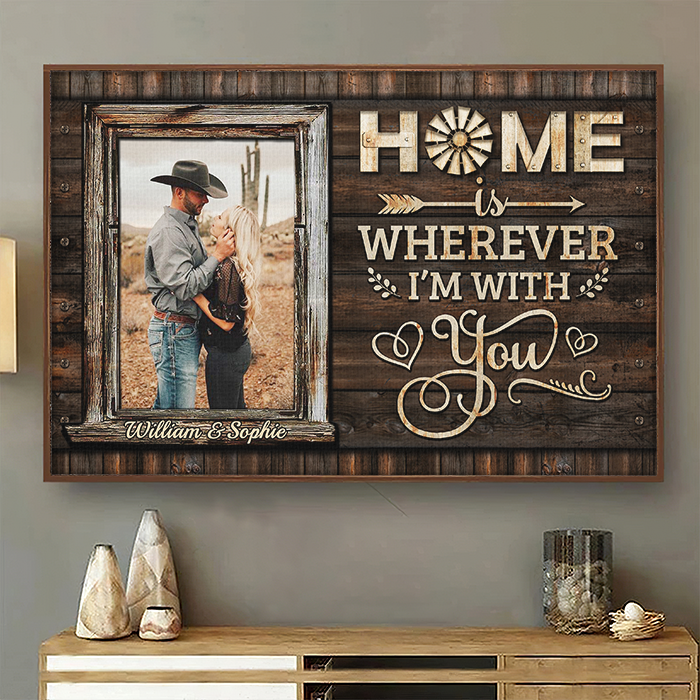 Home Is Wherever I'm With You - Upload Image, Gift For Couples - Personalized Horizontal Poster