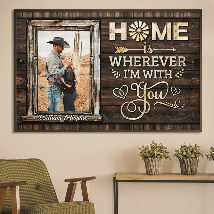 Home Is Wherever I'm With You - Upload Image, Gift For Couples - Personalized Horizontal Poster