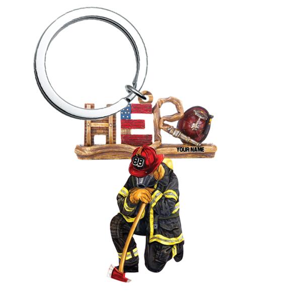 Personalized Kneeling Firefighter Custom Shaped Acrylic Keychain