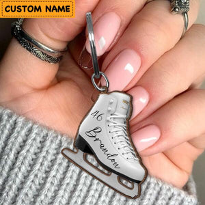 Personalized Ice Skates Shoes Custom Name&Number Wooden Keychain
