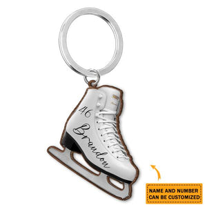 Personalized Ice Skates Shoes Custom Name&Number Wooden Keychain