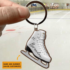 Personalized Ice Skates Shoes Custom Name&Number Wooden Keychain