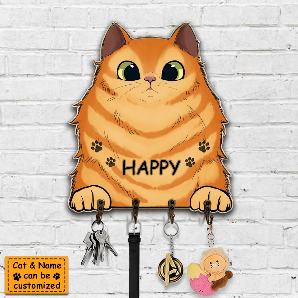 Personalized Cat Shaped Custom Name Pet Wooden Key Hanger