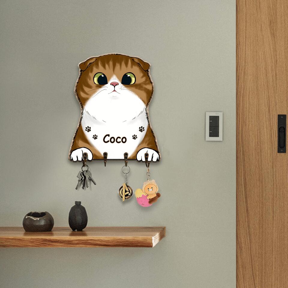 Personalized Cat Shaped Custom Name Pet Wooden Key Hanger